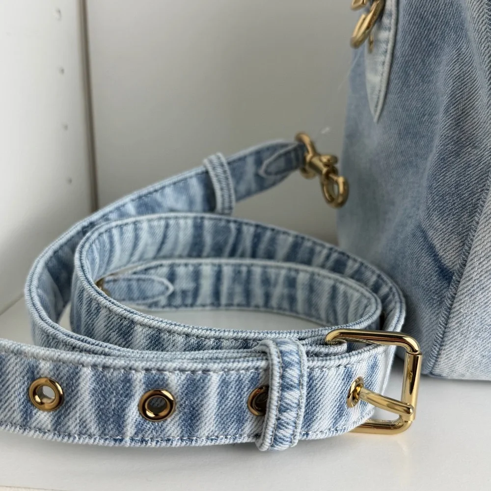 NWT Coach Rowan Large Satchel Bag In Loved Denim With Charms - Picture 10 of 15